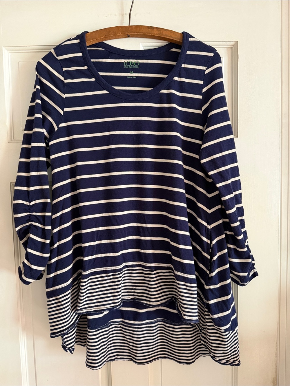 LOGO -LORI GOLSTEIN Navy & White Striped Scoop-Neck Tunic